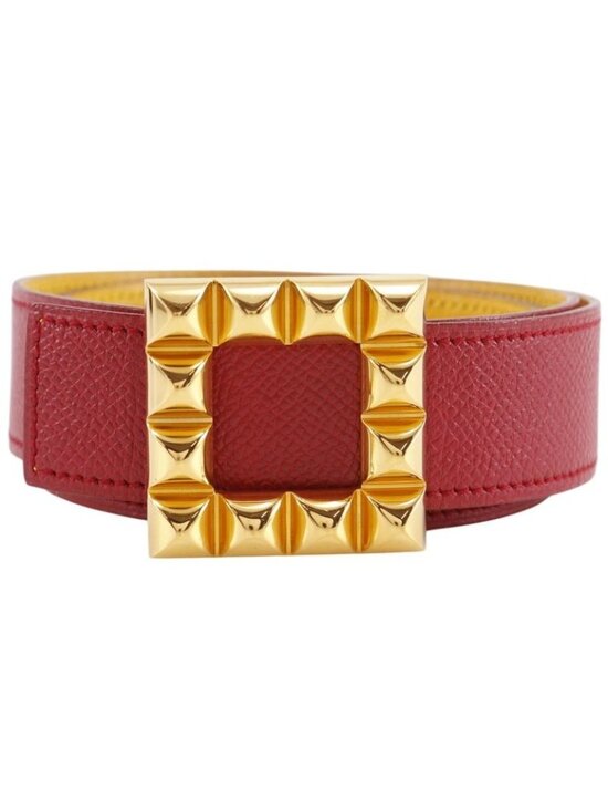 Hermes Medallion Reversible Vintage Leather Red Yellow Belt main image 7